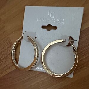 Gold Hoop Earrings with Crystal Accents - Gold